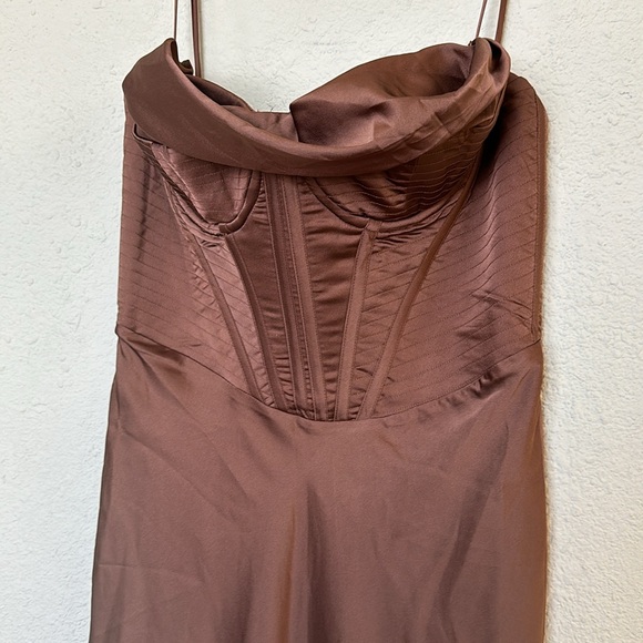HOUSE OF CB  'Charmaine' Chocolate Corset Maxi Dress brown NWOT size M - Picture 7 of 16